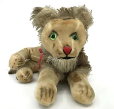 Anker Germany Lion Lying 38cm 15in Mohair Dralon Plush 1950s Glass Eyes no ID