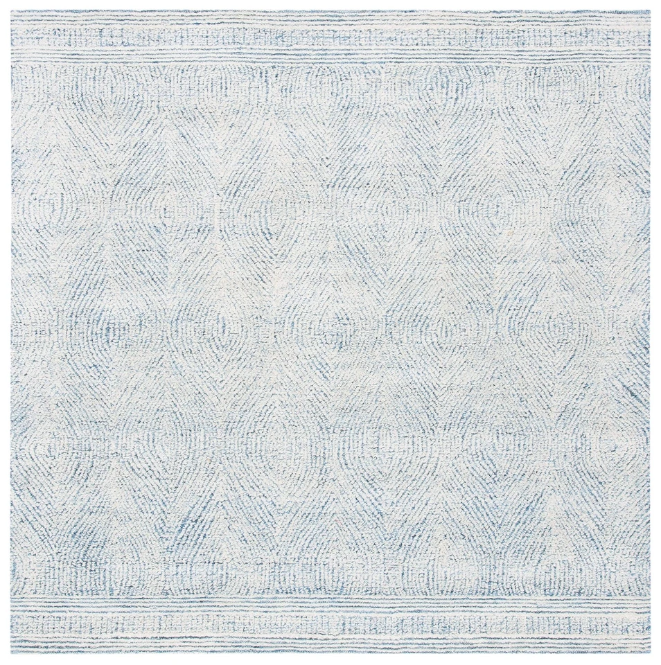 Alfombra Colección Abstracta - Cuadrada 4', Marfil y Azul, Lana Hecha a Mano, Ideal... Foto 2 de 4