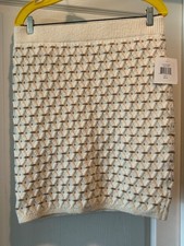 NWT Ellen Tracy Women's Pencil Skirt L Knitted Cream Tan Fitted Stretch Cable