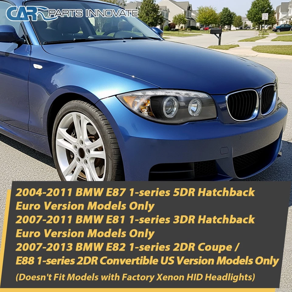 Fits 07-13 BMW E81 E82 E87 E88 1-Series LED Dual Halo Black Projector Headlights - Imagem 3 de 4
