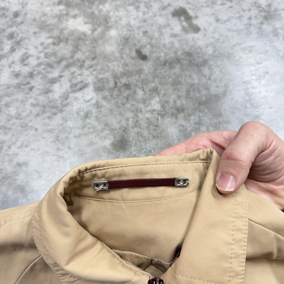 Vintage Etienne Aigner Jacket Womens 8 Tan Burgundy Trim Zip Harrington 90s - Image 3 of 4