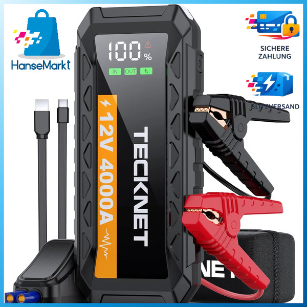 Starthilfe Powerbank 4000A 12V Led-Taschenlampe FüR Benzin Diesel Bis 8,5L-image