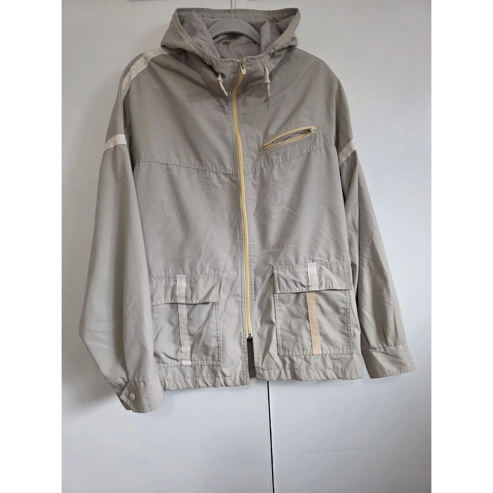 VTG 90s Pacific Trail Sportswear Hooded Windbreaker Jacket Beige Mens L image 1
