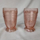 2 Anchor Hocking Manhattan Depression Glass Pink 10oz Footed Tumblers 1938-43