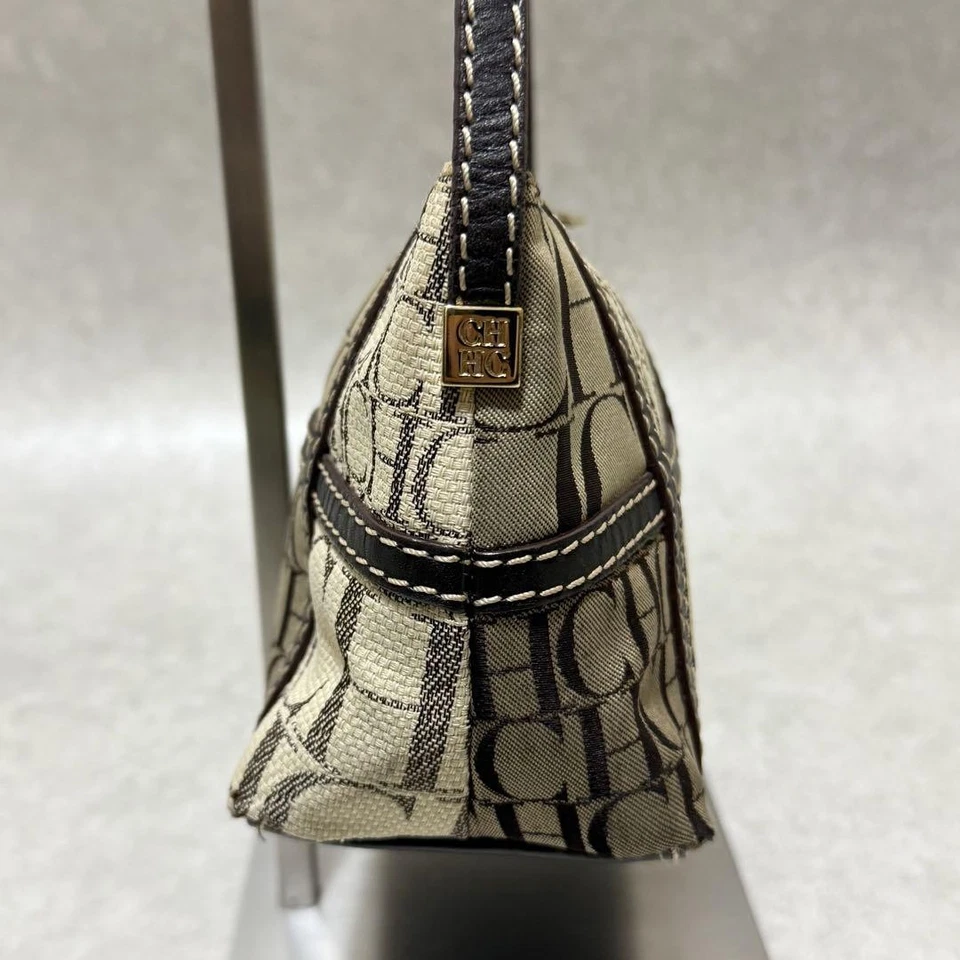 Carolina Herrera Handbag Accessory Pouch Bag Leather Canvas in Brown from Japan - Image 4 of 4