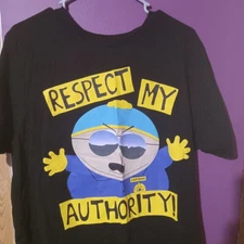 Cartman Respect MY Authority T-Shirt L Black South Park Comedy Black Shirt