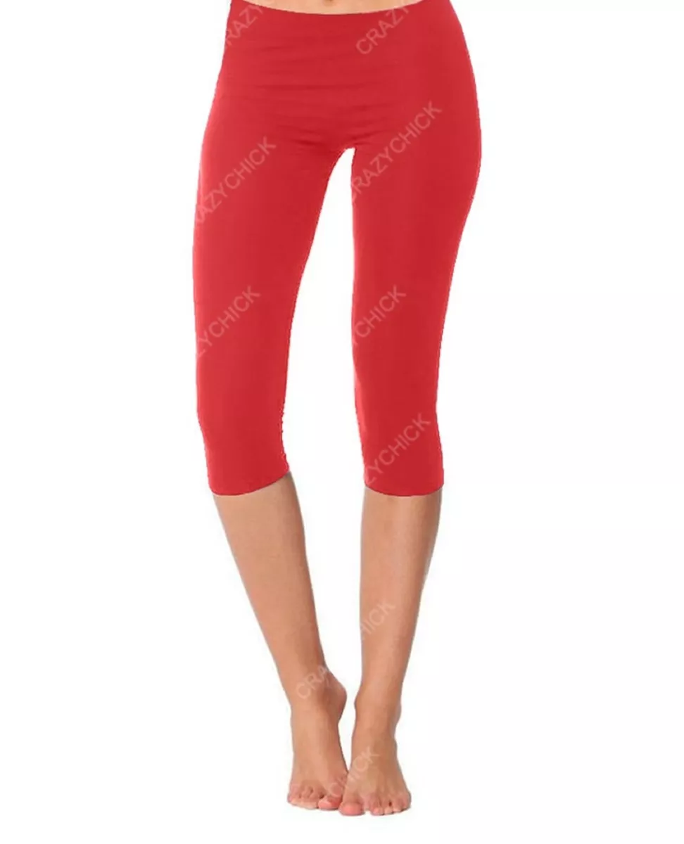 Girls Children's Red Or Black Capri Leggings Kids Stretchy 3/4