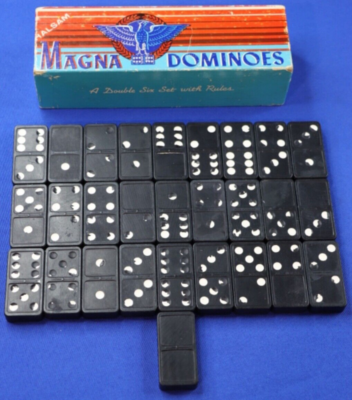 Magna Domino Set 28 piece Double Six Box Vintage 225 The Embossing Co Halsam USA