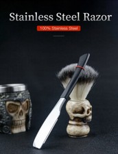 Navajas De Afeitar De Barbero Profesional Acero Inoxidable Estuche De Cuero RM