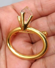 Anne Klein Engagement Ring Brooch AK Signed Solitaire Pin Novelty Gag Gift