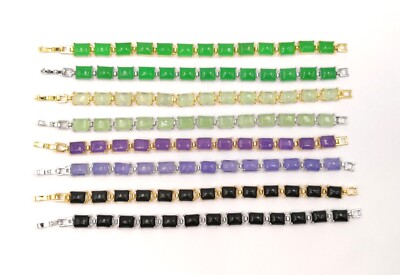 Multicolor Green Purple Jade Black Agate Rectangle 18KGP Clasp