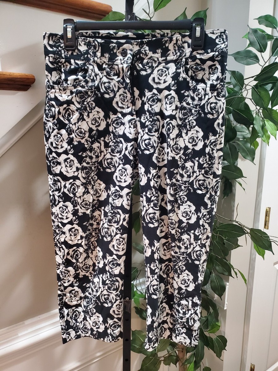 Verve Blues Women's Black \u0026 White Floral Rayon Stretch Casual Capri Pant  Size 10 | eBay