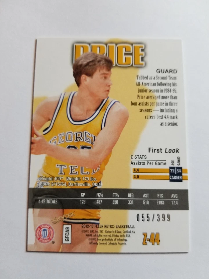 MARK PRICE 2012-13 FLEER RETRO Z FORCE RAVE #55/399 CAVALIERS YELLOW JACKETS - Image 2 of 2