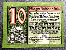 REICHENFELS TRIEBES NOTGELD 10 PFENNIG 1921 EMERGENCY MONEY GERMANY (34046)