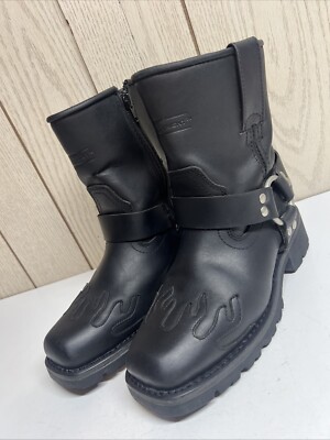 Xelement Short Harness Black Leather Flame Motorcycle Boots -  Womens Size 7 M