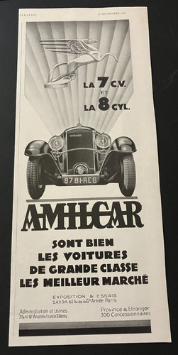 1931 Amilcar 7cv - Vintage Original Half-Page Print Ad / Wall Art - NICE  CLEAN