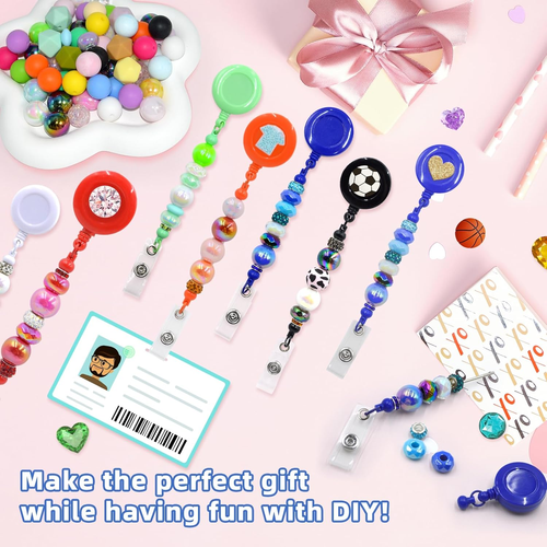 50Pcs Beadable Badge Reels Making Kits - Beaded Blank Bars Bulk - Retractable Ba - Picture 2 of 12
