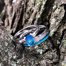 2pc Deer Antler Ring Turquoise and Sapphire Wedding rings Womens Engagement Ring