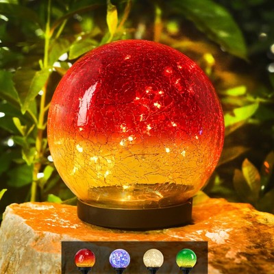 Outdoor Waterproof Solar Gradient Red Globe Lights, Led Solar Round Gazing Ba...