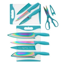 *Cuisinart 14-piece Knife and Cutting Board Set - Iridescent Blade w/Teal Handle