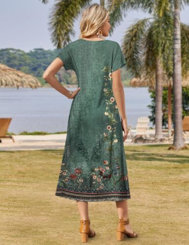Summer Floral V-Neck Maxi Dress Short Sleeve Casual Beach Dress with Pockets - Picture 23 of 109