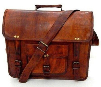 Mens Genuine Vintage Leather Messenger Man Business Laptop Briefcase Satchel Ba