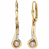 Ohrringe Boutons SüßWasser Perlen Zuchtperlen Zirkonia 333 Gold Gelbgold Damen