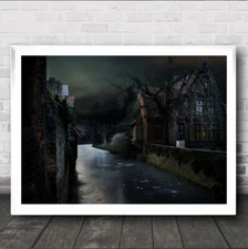The Icy Corner City Cityscape Urban Mood Belgium Bruges Winter Wall Art Print
