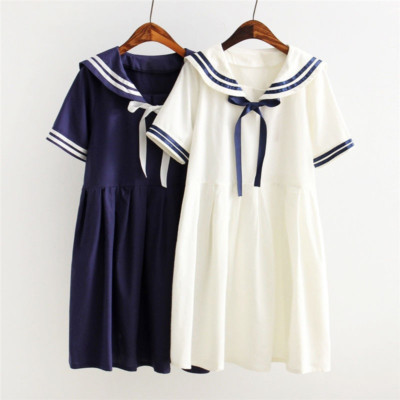 Womens Lady Sailor Collar Bowknot Dress Seaman Style Tunic Top Party Lolita  Cute | eBay