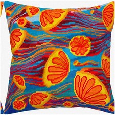 Sunset Serenade: Jellyfish Cross-Stitch Kit - Vibrant 16x16 Throw Pillow with Eu