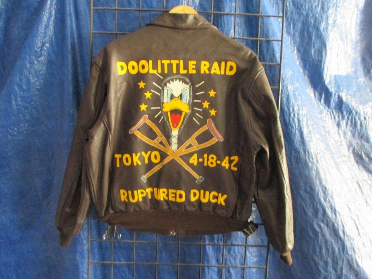 WWII DOOLITTLE RAID RUPTURED DUCK PAINTED LEATHER FLIGHT JACKET
