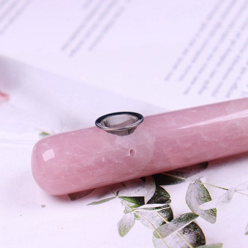 Varita de masaje de cristal de cuarzo rosa natural 10 piezas pipa de fumar curación - Imagen 9 de 10
