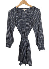 Banana Republic Dress Size 2 Long Sleeve Tie Front Blue V Neck