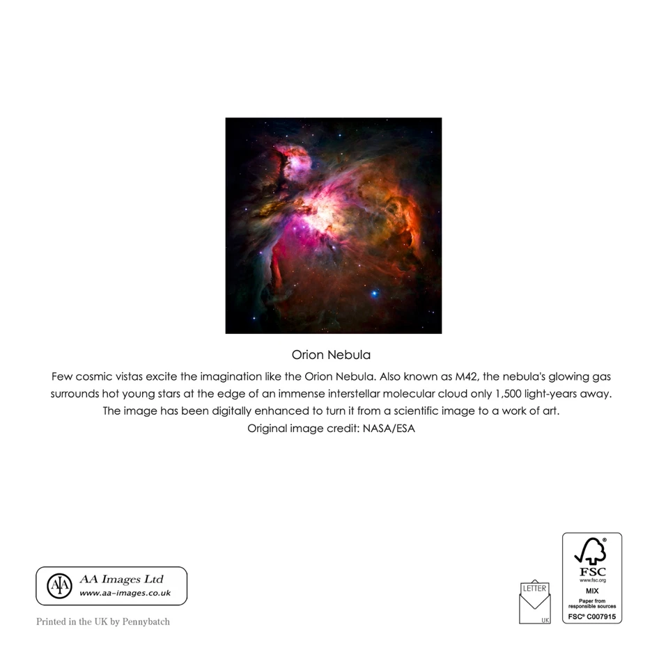 Space Art Greeting Card - Orion Nebula - Birthday, Xmas, Fathers Day Thanks Card - Image 3 of 4