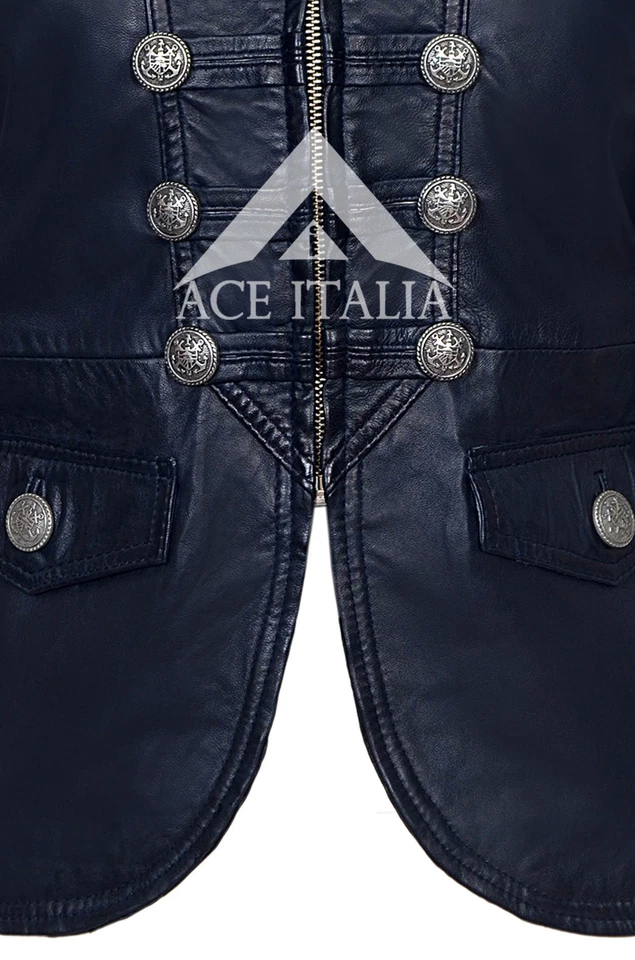 'VICTORY' Ladies Navy Blue Military Parade Soft Real Napa Leather Jacket 8976 - Image 4 of 4