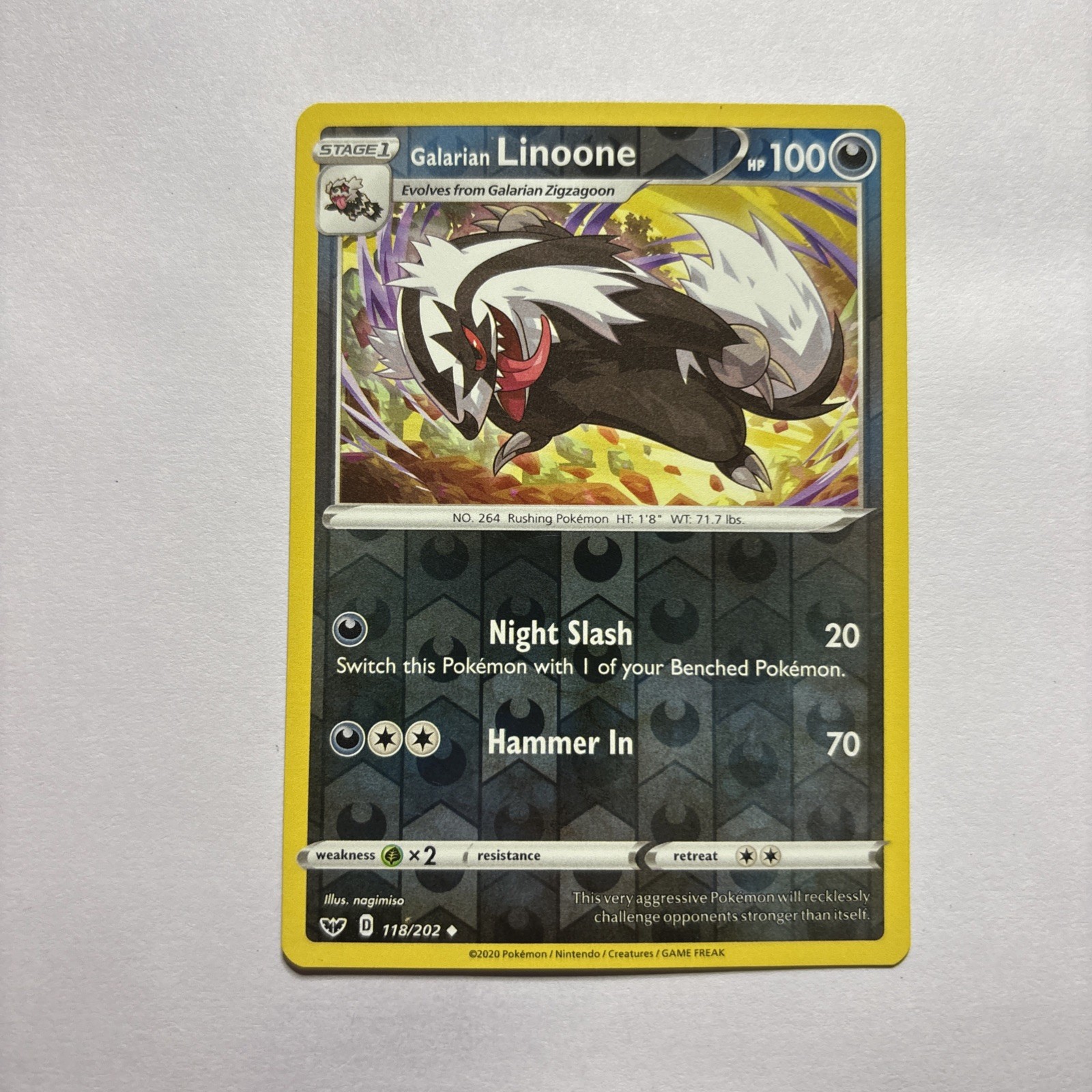 Pokemon - Galarian Linoone - 118/202 - Reverse Holo - Sword & Shield Base