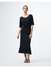 LAFAYETTE 148 Womens Black Tie Unlined Elbow Sleeve Tea-Length Sheath Dress S