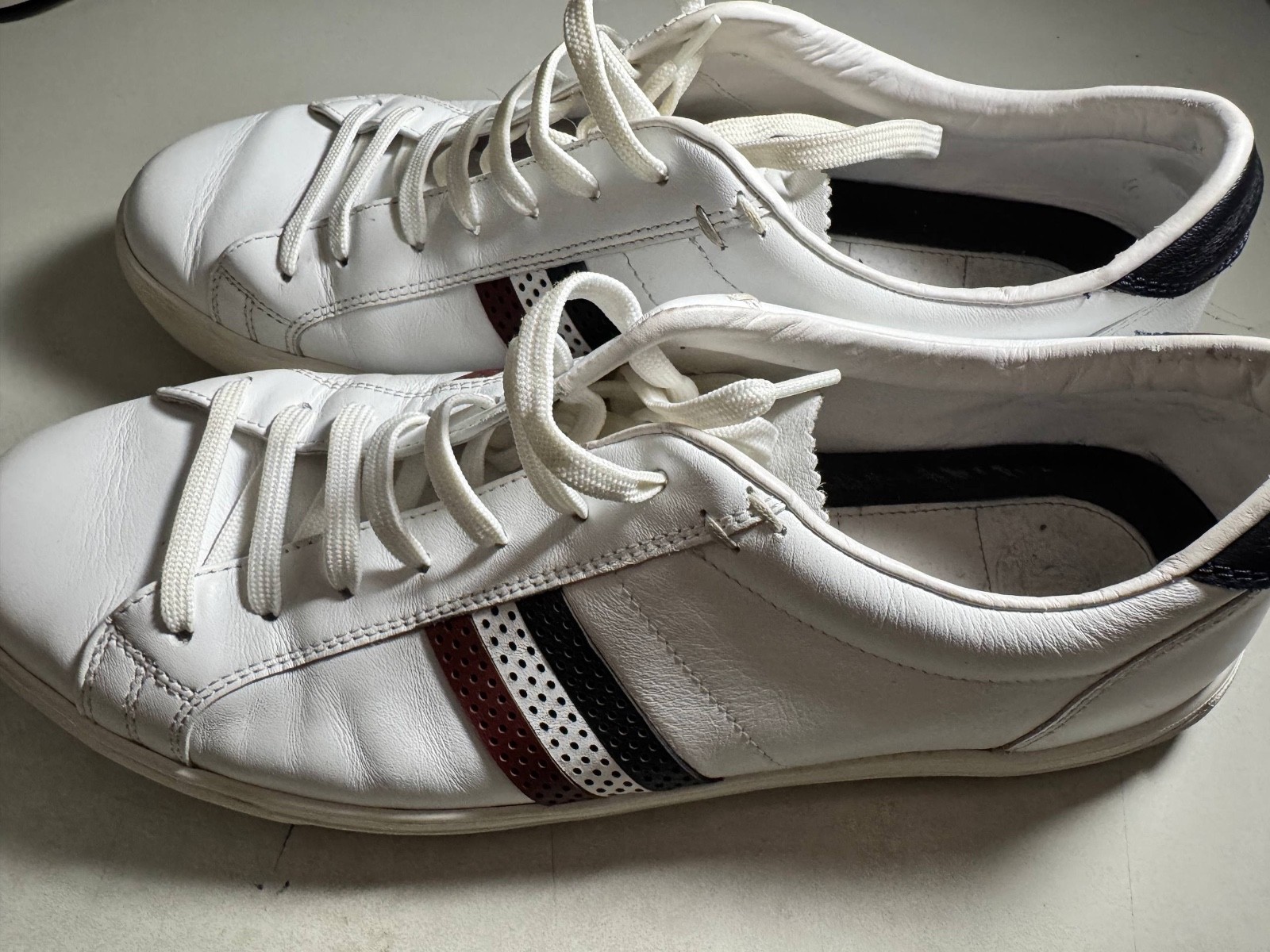 Moncler New Monaco White Leather Sneakers Size 44 EU Tricolor Perforated Mens thumbnail 4