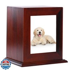 BRKURLEG Dog Urns for Ashes, Wood Pet Urn with Photo Frame, Pets Ashes Box Cr...