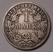 1874 D Germany 1 Mark Silver Coin KM# 7 -- Mintage 244k