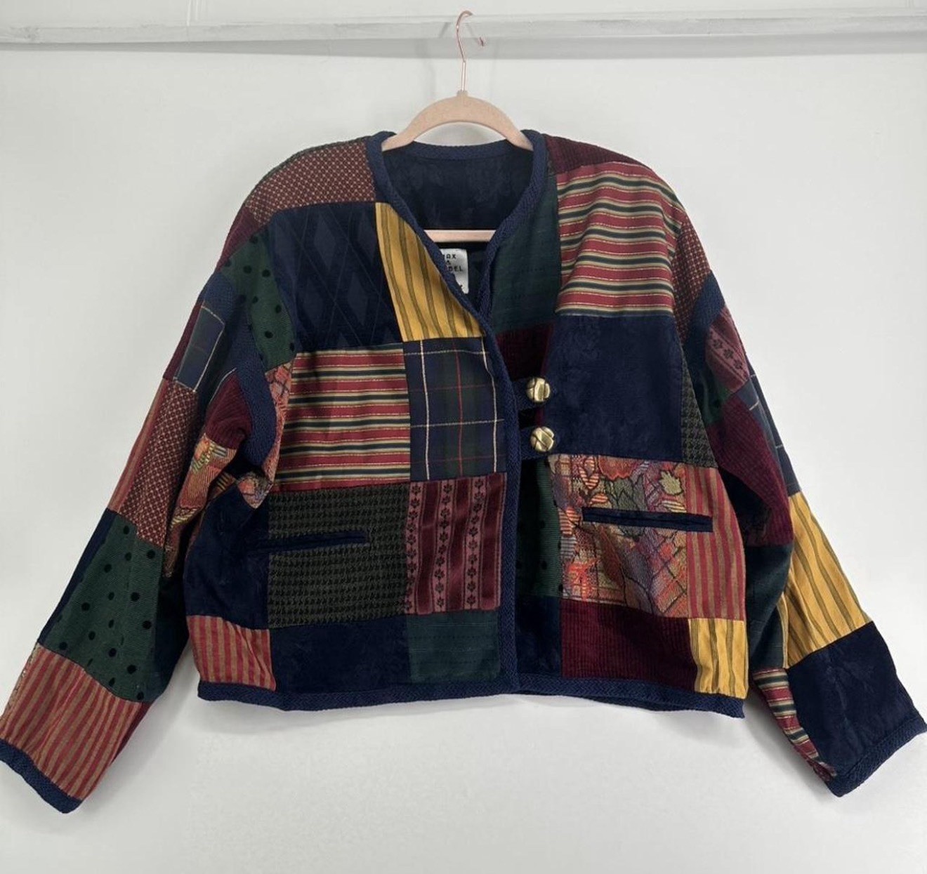 Max & Mabel Patchwork Button Jacket Multicolor Lo… - image 1