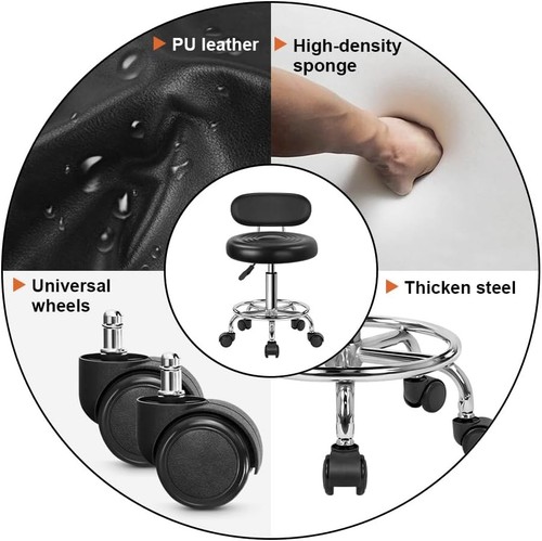 Adjustable Seat Work Shop Stool Chair Swivel Bench Bar Rolling Garage Mechanics - Foto 10 di 12