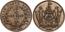 COIN British North Borneo 1 Cent 1889 H KM# 2 Bronze Heaton Mint AUNC/UNC