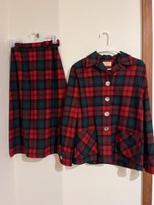 Vintage Pendleton Wool Tartan Plaid Skirt Suit Set Red Green USA