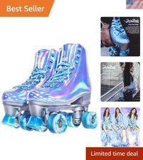 Roller Skates for Women, Very Peri Blue Holographic High Top Faux Leather Rol...