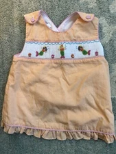 Petit Ami Smocked Orange Checkered Dress Smocked And Embroidered Mermaids 9 Mo