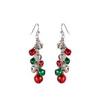 Silver Christmas Red Green Jingle Bell Cute Ornament Long Chain Dangle Earrin...