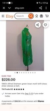 Never worn RARE Alfred Shaheen Asian green dress, vintage 1960s