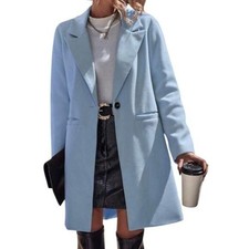 Halston Women's Light Blue Wool Blend Blazer Pea Coat Walking Womens Size L New