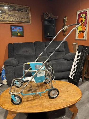 Vtg 50s Genuine Taylor-Tot Baby Walker And Stroller Aqua Blue & White